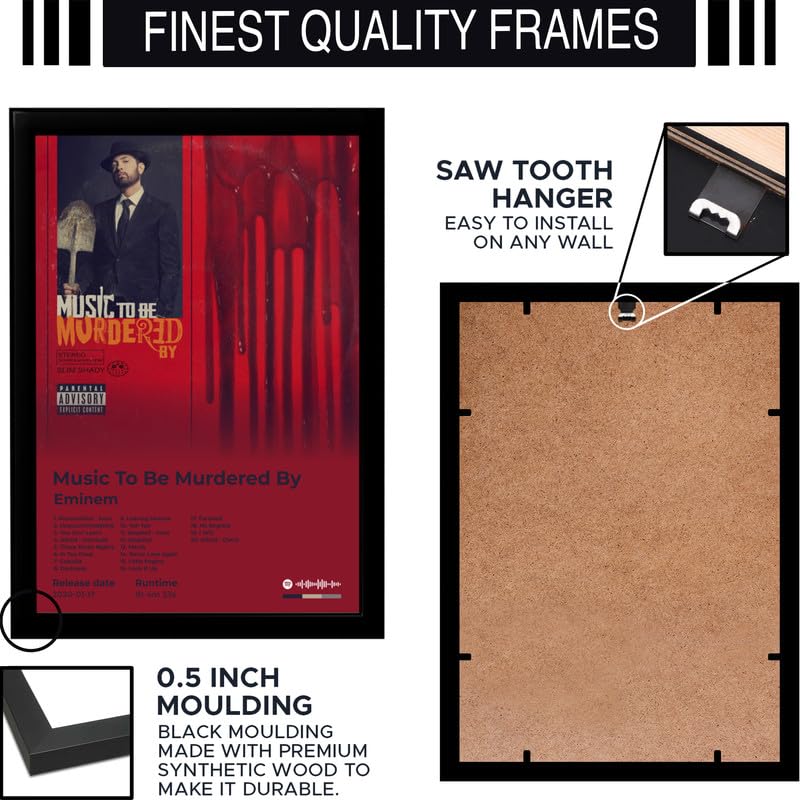 Image of BLINKART Eminem- Music To Be Murdered By Wall Photo Frames | Wall Art for Bedroom, Living Room, Studio or Office | Album Cover Print with Spotify Song Link QR Code | Gift for Fans - 8x12 In