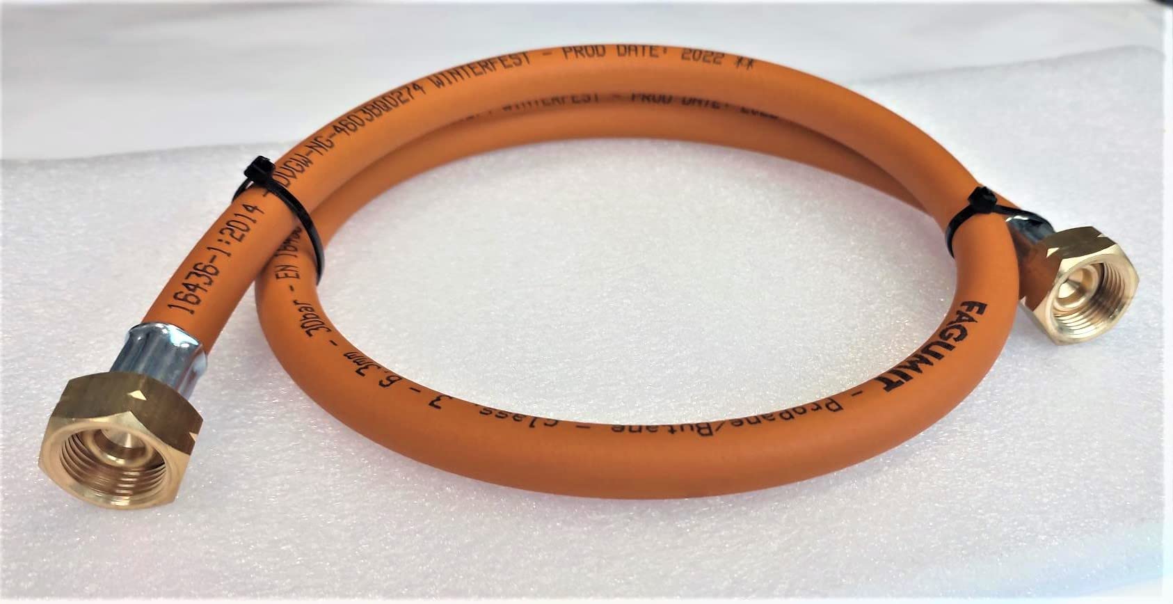 Tuyau de transfert de gaz propane butane 21,8" avec joint en laiton | 100 cm (1 m) | 30 bar | jusqu'à -30 °C | Tuyau de raccordement | Pantalon pour système multibouteilles de gaz liquéfié