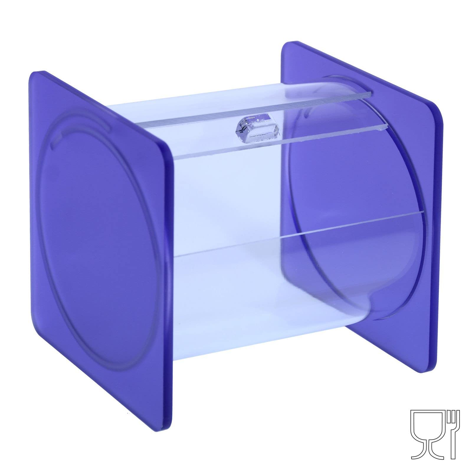 Portacaramelle confezionate sezione circolare in plexiglass trasparente e con pannelli laterali in plexiglass satinato VIOLA - Misure totali: L 15 x P 14 x H 14 cm