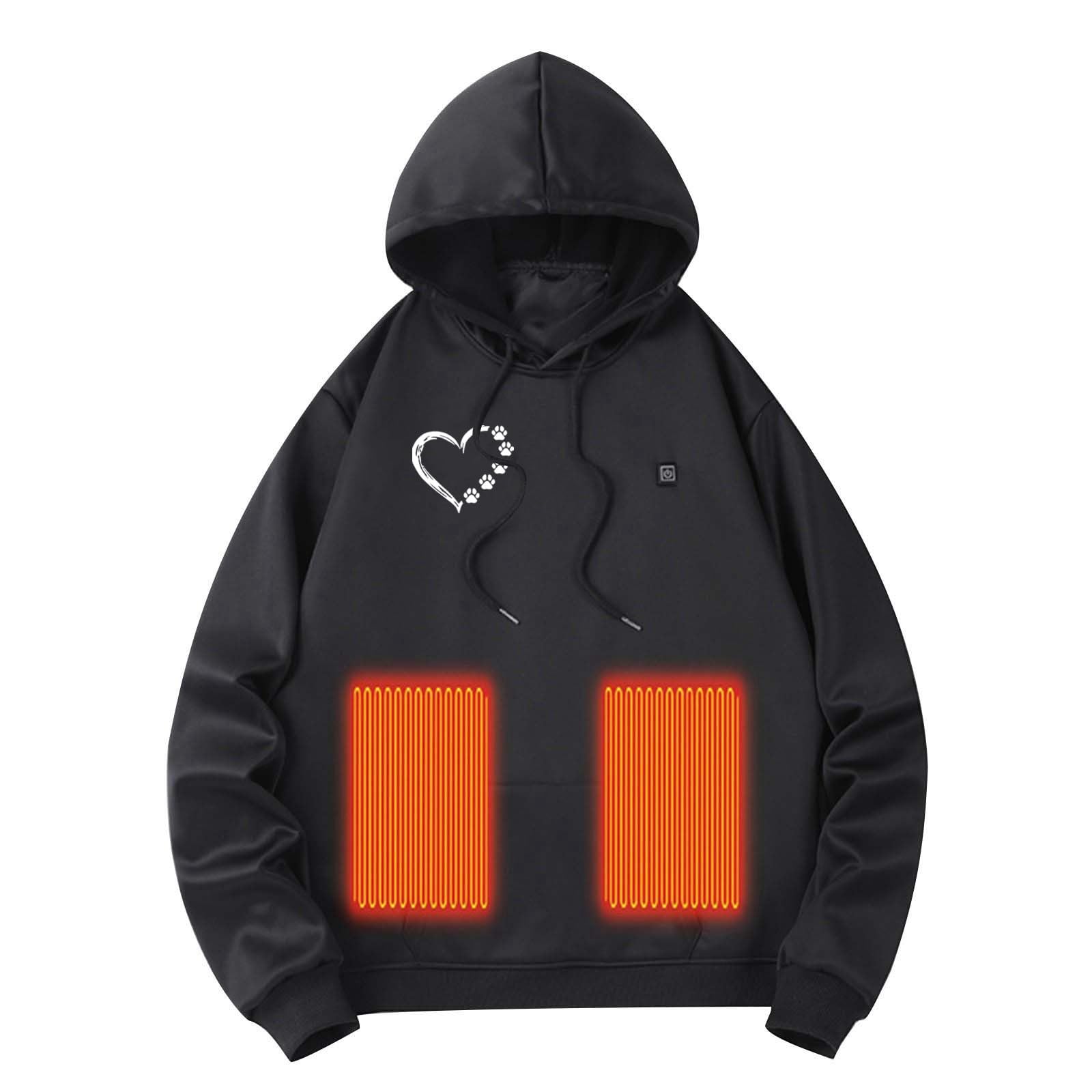 Generisch Sudadera con capucha para mujer y hombre, con capucha, unisex, con 5 calefacción, chaqueta térmica para exteriores, chaleco térmico, sudadera con capucha para niños, 170, Negro , M