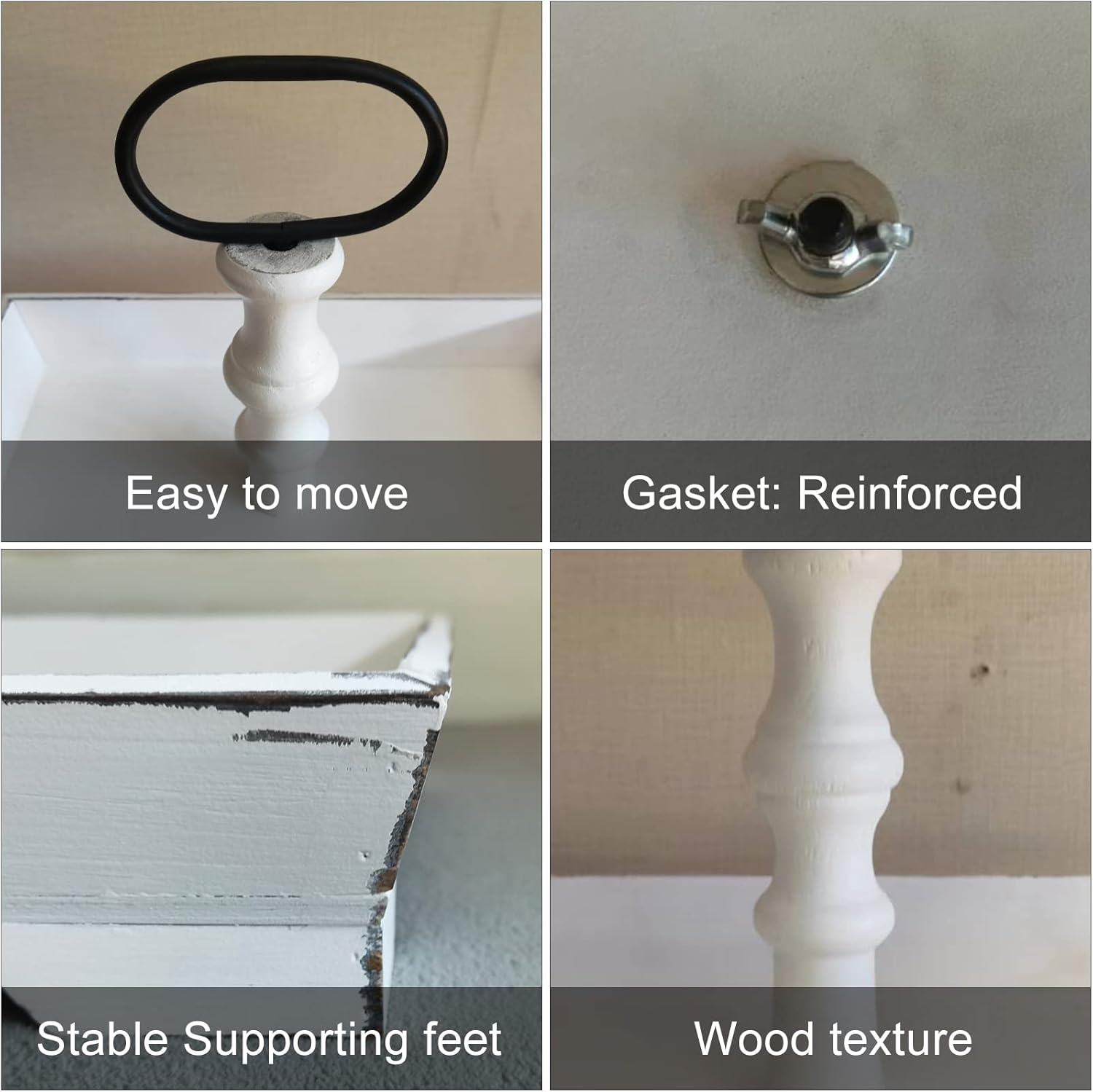 Large Rectangle Tiered Tray Stand 3 Tier Serving Tray Rustic Farmhouse Kitchen Decor with Metal Handle and Distressed Tiered Tray Stand Tiered Dessert Stand Cake Stand (White)