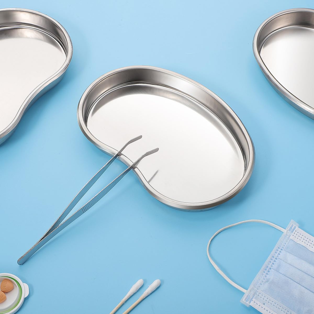 Plateau de Service en Acier Inoxydable 2pcs Forme Rein Polyvalent Surface Polie Lisse pour Utilisation Hospitalière et Rangement Pratique