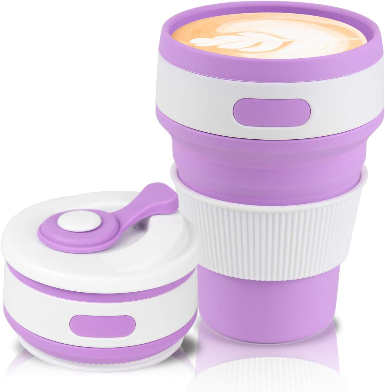 Jazz Pose Collapsible Coffee Cups, Travel Mug with Lids, Reusable Coffee Cups for Hot Drink, Silicone Travel Coffee Mug Leakproof, BPA Free(Purple 12 OZ/350 ML)