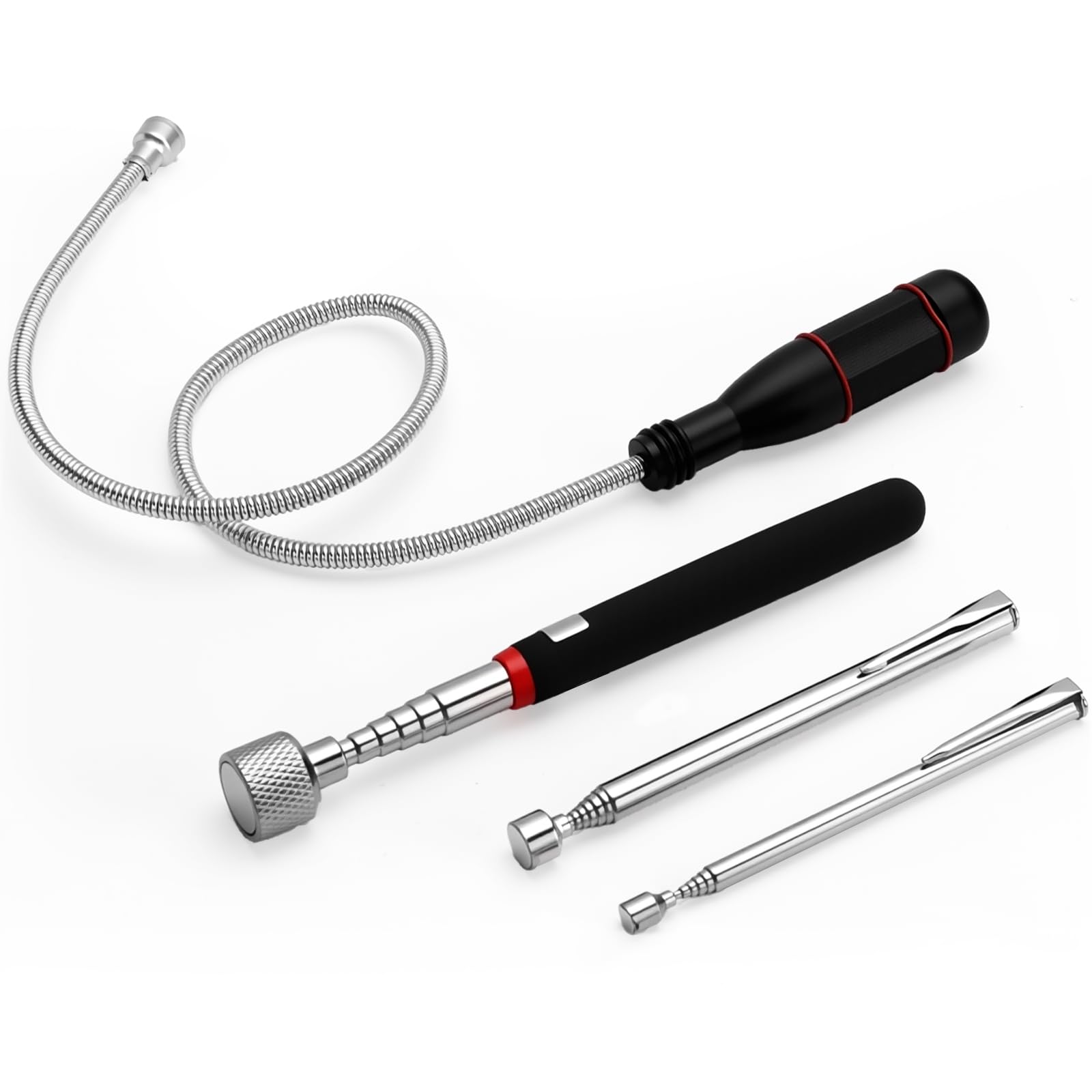 4 Piezas Herramienta Recogedor Magnético Extensible Iman Telescopico Iman Flexible Acero Inoxidable para Recoger Tornillos y Tuercas y Otros Objetos Metálicos