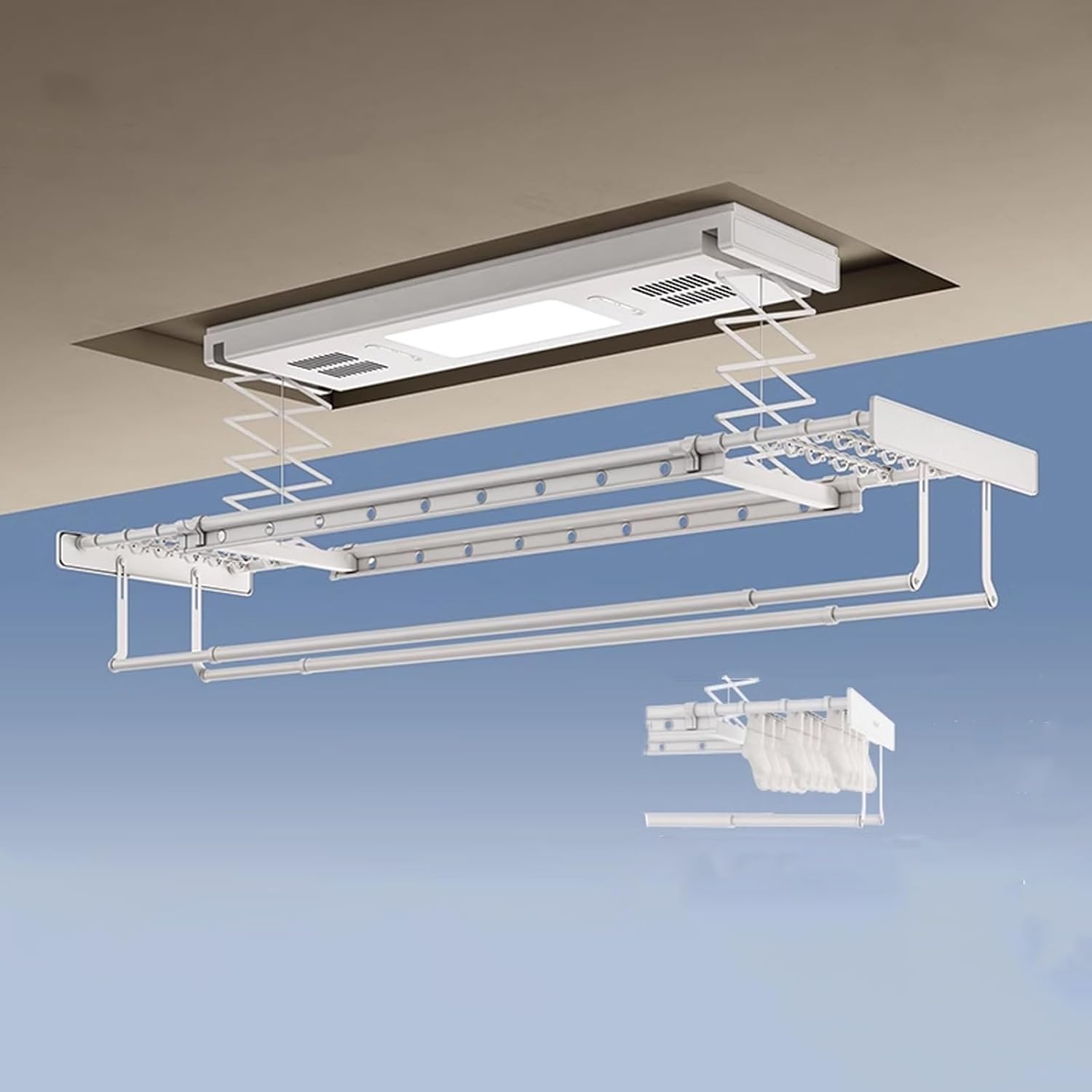 Foldable Space-Saving Clothes Rack Floor-Standing Clothes Rack Tripod Portable Rotating Clothes Rack，Retractable Indoor Clothes Drying Rack 127.5-211cm, Heavy-Duty Foldable Laundry Rack, 35k