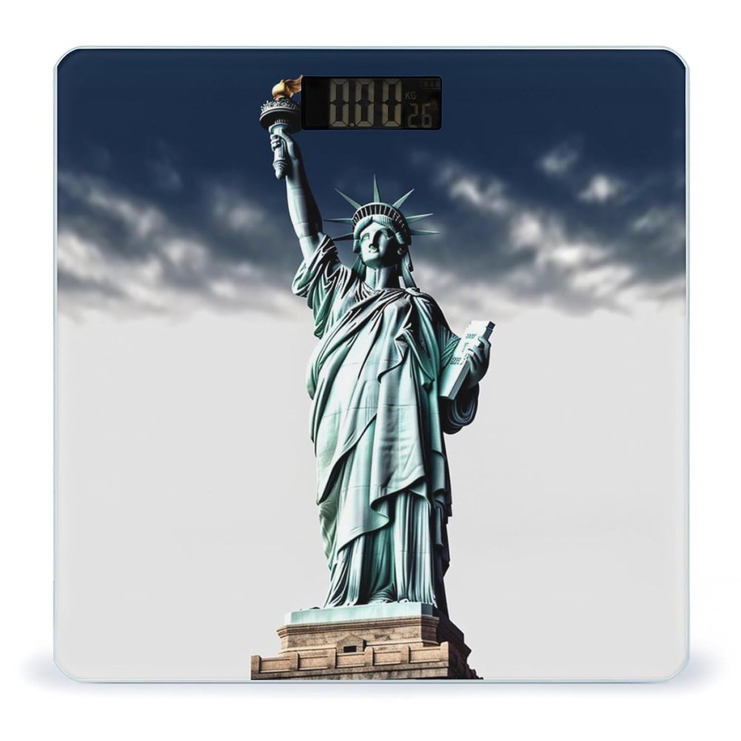 Báscula digital para baño con diseño Estatua de la Libertad, pantalla LCD, vidrio templado