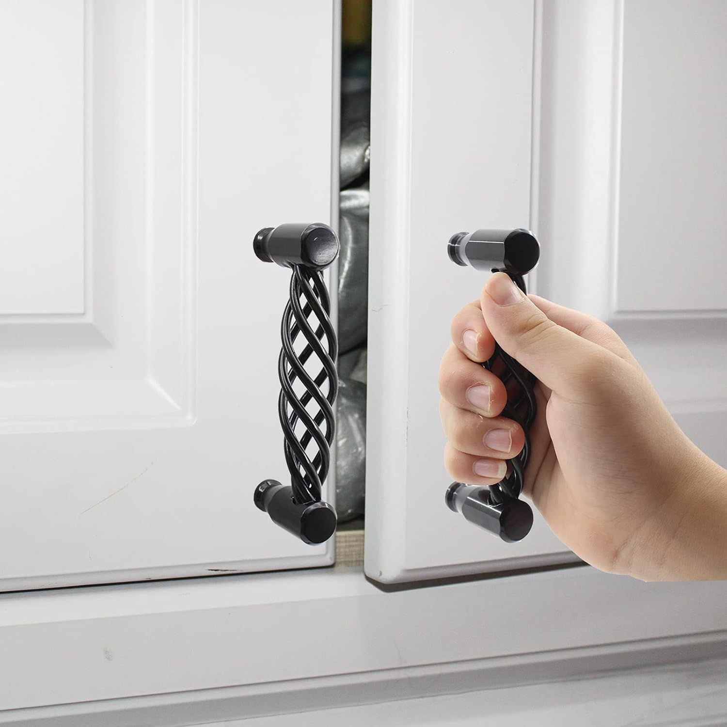 6 Pack Cabinet Knobs, Birdcage Nest Twist Handle Pull Cupboard Dresser Drawer Closet Wardrobe Bookcase Hardware for Kitchen Bathroom Bedroom with Screws (Cylinder 128mm/5.04", Black)