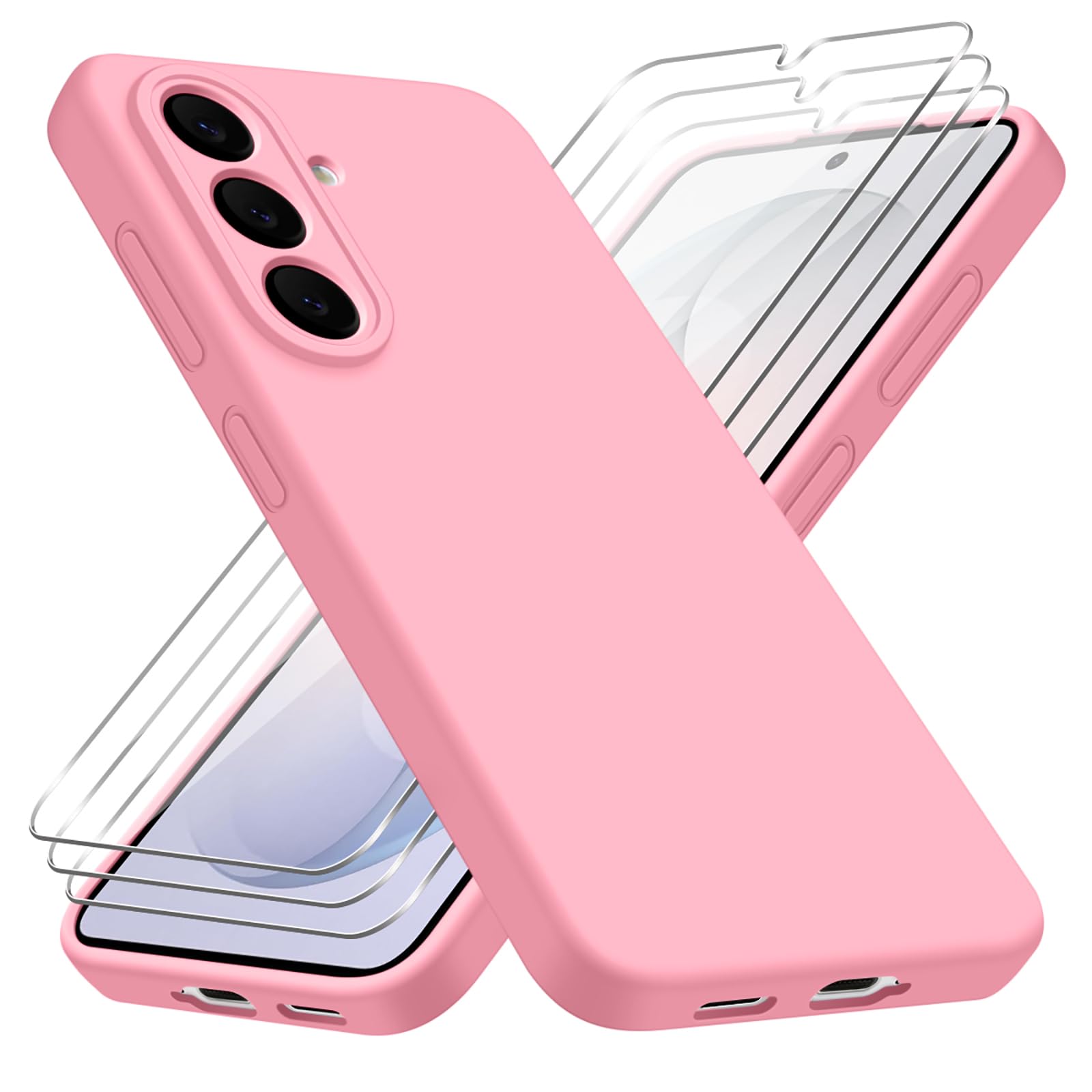 jrester Cover per Samsung Galaxy S26 5G con 3 Vetro Temperato Pellicola Protettiva, Rosa Morbido Silicone e schienale rigido in PC Protettiva Custodia per Samsung Galaxy S26 5G