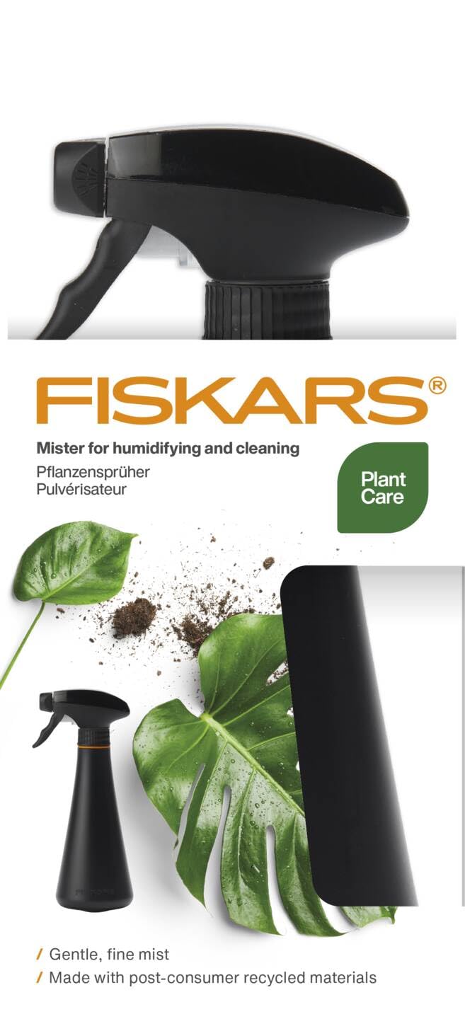 Fiskars Rociador para plantas Botella rociadora de 0,3 litros para regar plantas delicadas y limpiar hojas grandes, Altura: 20,5 cm, Resina, Color: Negro/Naranja, 1071306