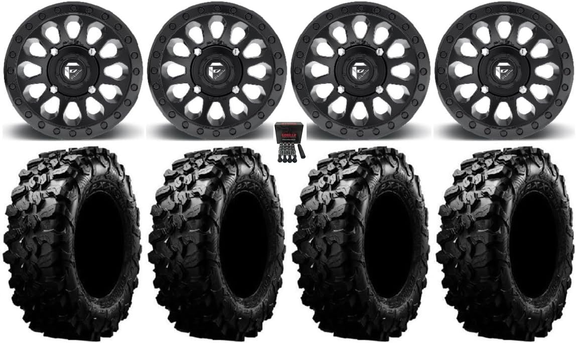 Bundle - 9 Items: Fuel Vector MB 15" Wheels 29" Carnivore Tires [4x156 Bolt Pattern 3/8x24 Lug Kit]