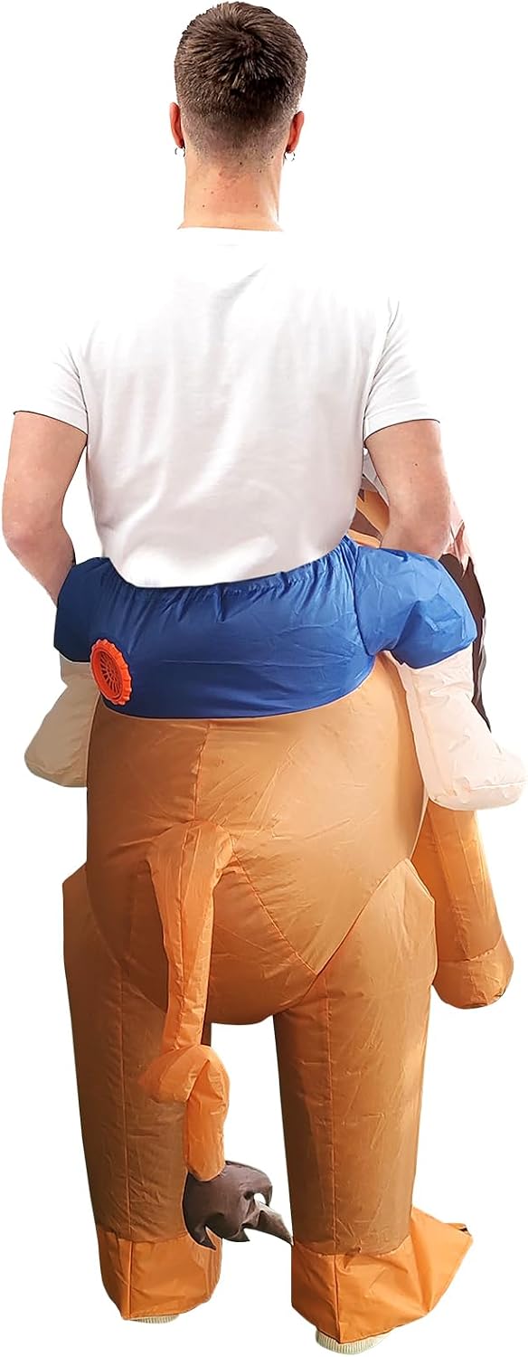 Ride On Lion Inflatable Costume for Adult Funny Blow Up Riding Lion Costumes for Halloween Cosplay Birthday Party Fancy Dress Up for Men Women