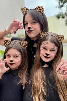 Huachi Cheetah Ears Headband for Women, Leopard Ears Costume with Face Tattoos, Halloween Cat Ear Headband Cheetah Hair Accessories