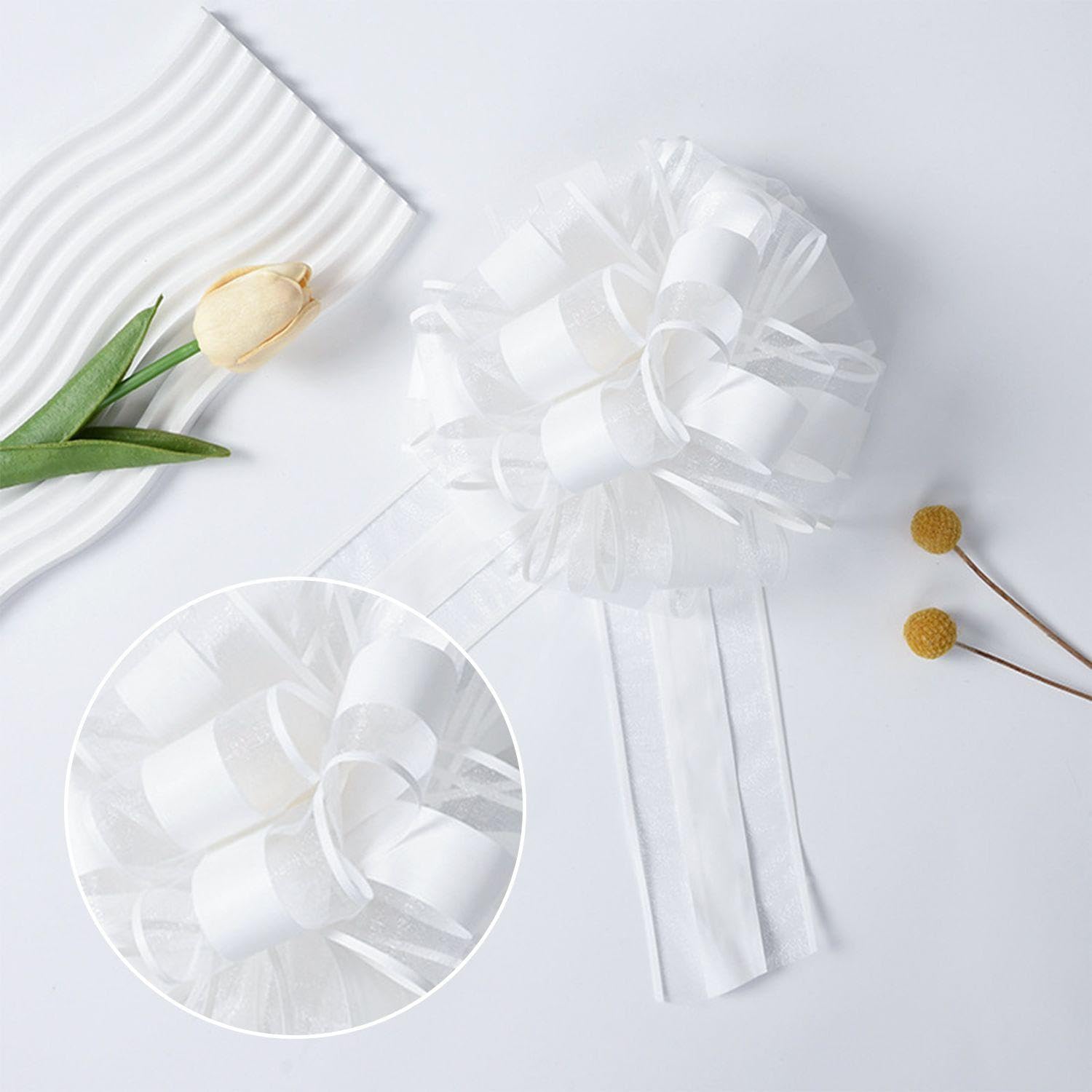 Lazos Blancos Decoración de Boda 5 Piezas para Regalos Coche Mesa