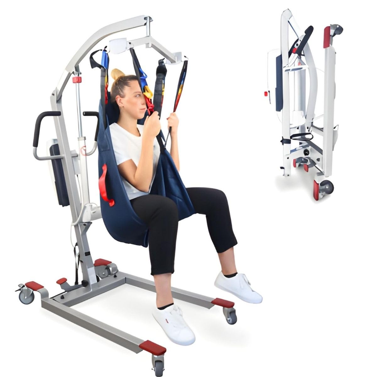Mobiclinic®, Grúa para Personas Mayores Eléctrica, Plegable, hasta 180 kg, Estructura ya Montada, Incluye Arnés de Transferencia, Ancho Ajustable, Ruedas con Freno, Segura, Acero, Fortuna