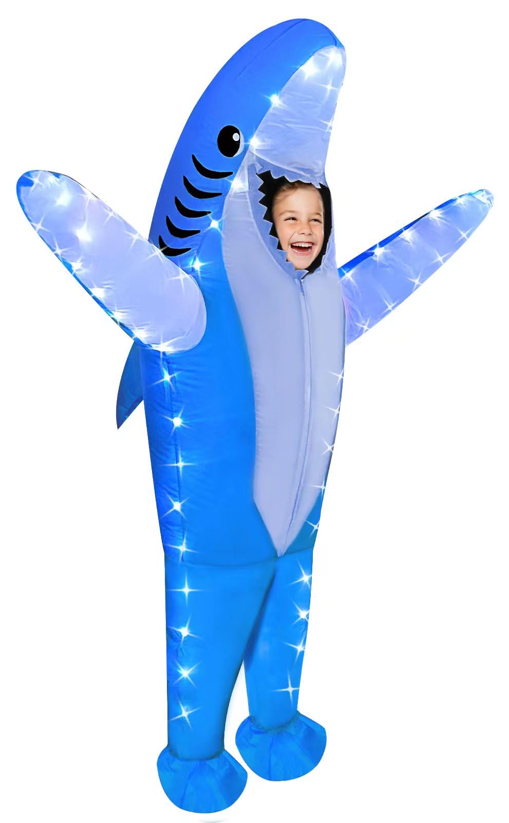 anroog Inflatable Shark Costume Kids with LED Lights Halloween Blow Up Lighted Shark Costumes for Boys Girls Party Cosplay