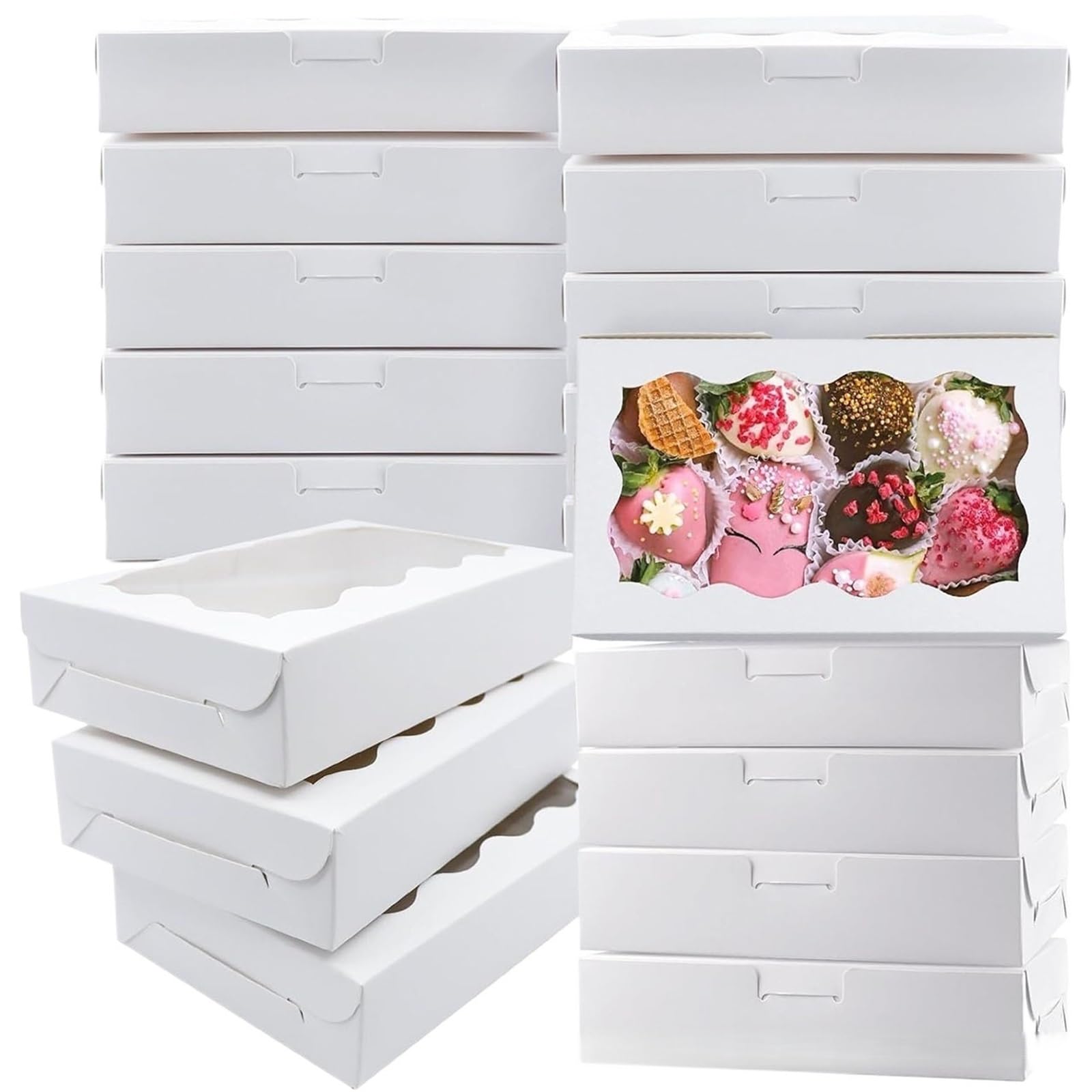 XPJYUA Bakery Boxes with Clear Window 24pcs White Window Pastry Boxes Rectangular Candy Cookie For Bakery Takeaway Party Favors(White,180x110x40mm)
