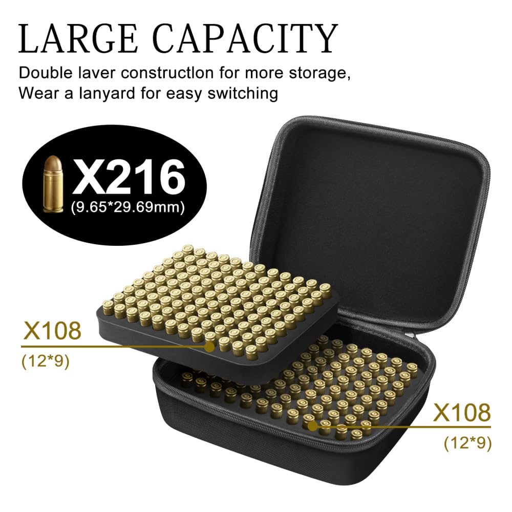 DONGKER Custodia per Munizioni, 216 Colpi Porta per Cartucce, 9mm Scatola per Proiettili per Addestramento Poligoni di Tiro e Caccia (Non include proiettili)