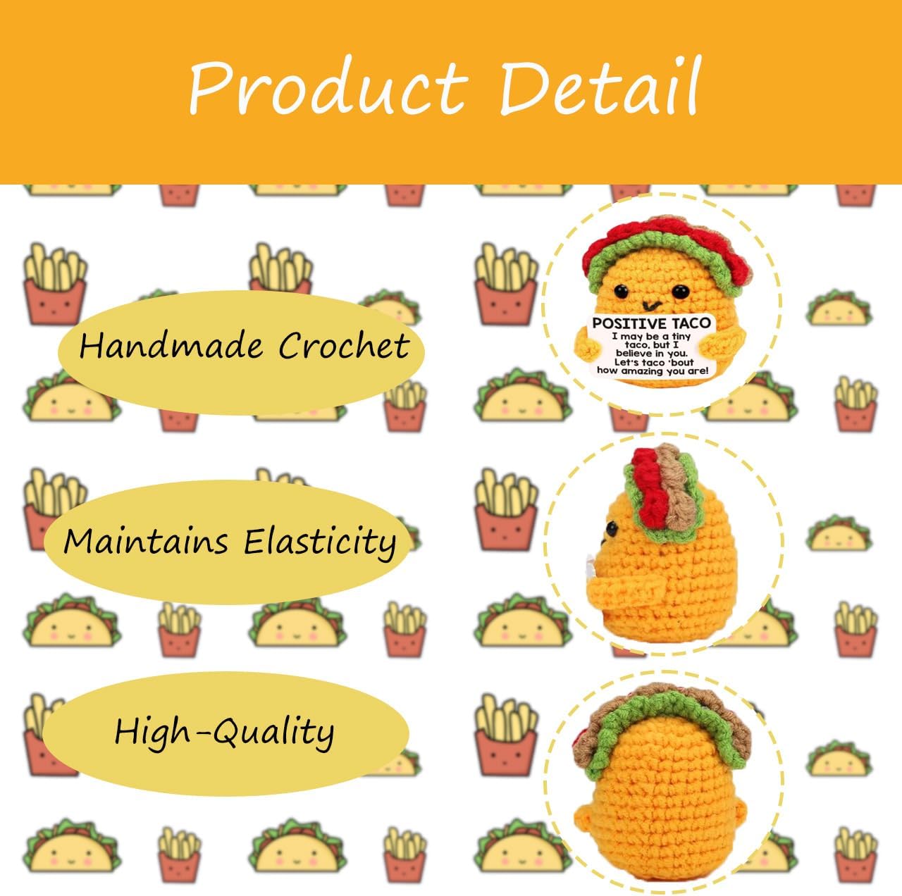 2pcs Handmade Positive Crochet Animals Cute Emotional Support Plush Crochet Mini Taco Axolotl Funny Knitted Wool Stuffed Animal Cheer Up Gifts for Women Men Friends Coworkers - Image 2