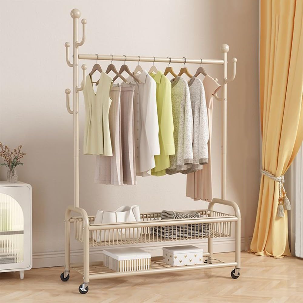 Organisateur de vêtements polyvalent en métal avec panier de rangement