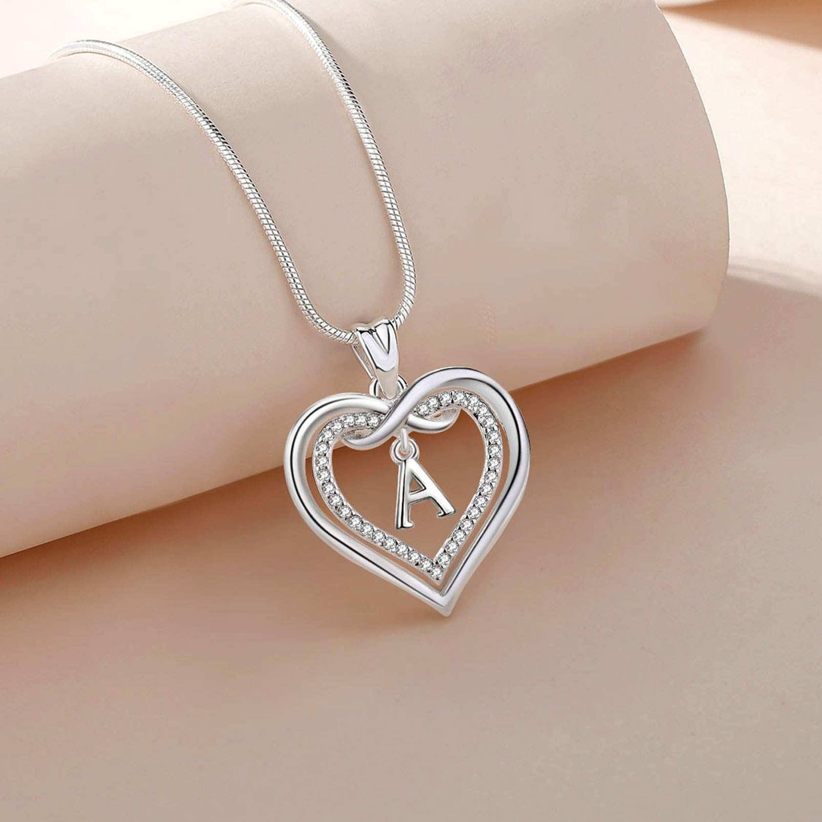 EUDORA Harmony Ball Collana con Iniziale per donne, Regalo di Gioielli con Pendente a Doppia Lettera a Cuore, Nome Dell'alfabeto Regalo di Compleanno Personalizzato per Mamma Figlia, 22"