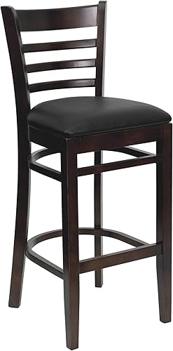 Miniatura 22 de Flash Furniture Taburete de bar de madera de caoba con respaldo de escalera serie HERCULES 2 unidades Asiento de madera de caoba/marco de madera de