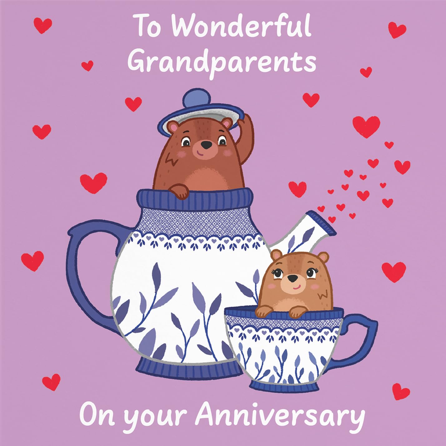 Hunts England - Cute Teapot Grandparents Anniversary Card - Fun Bears Anniversary Card - Love Story Collection - Image 2