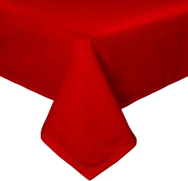 HOMESCAPES Red Cotton Tablecloth 6 to 8 seater Large Rectangular 137 x 228 cm (54 x 90 Inches) Washable Hand Woven 100% Plain Cotton with Decorative Ladder Stitch Edge