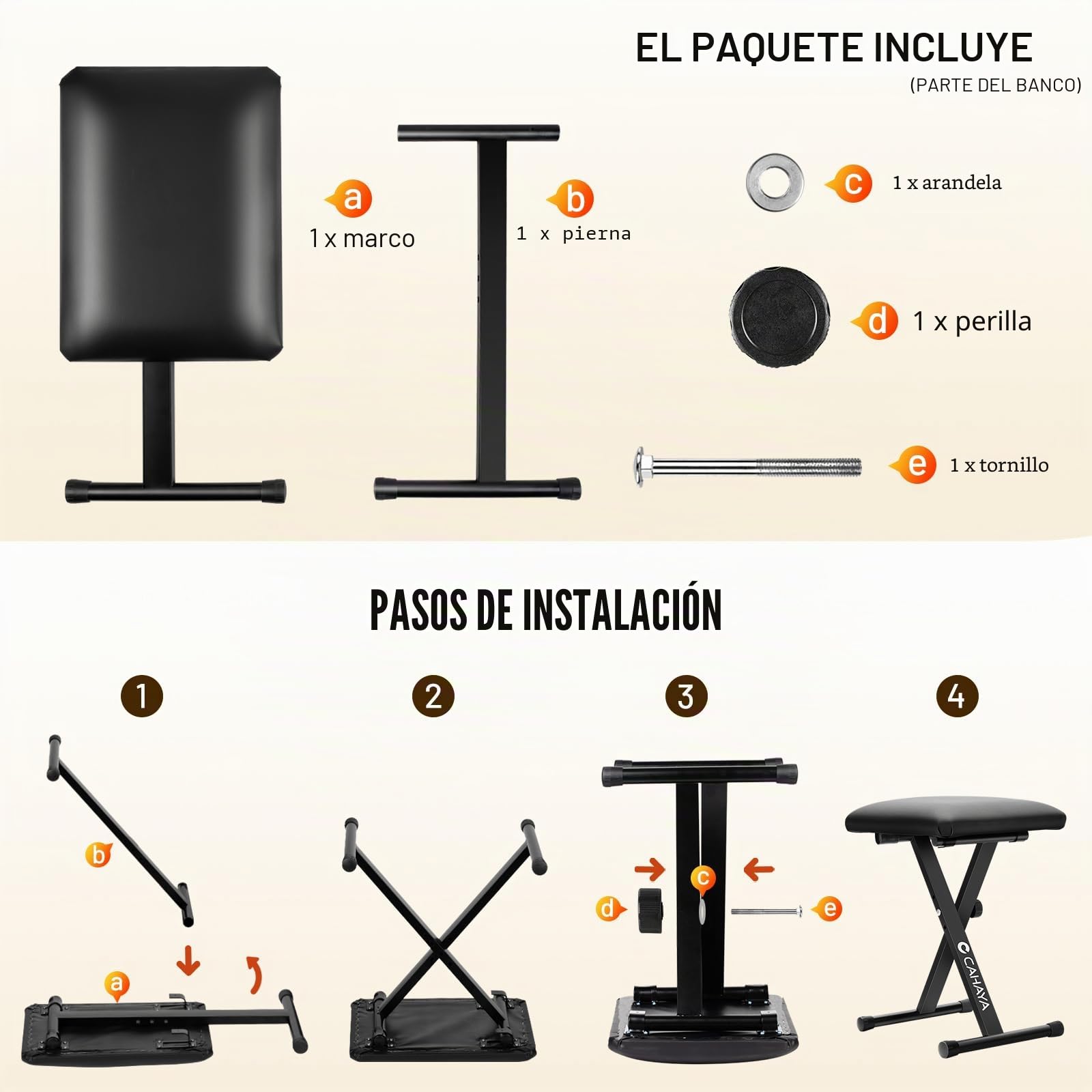 CAHAYA Taburete y Soporte para Teclado de Piano - Soporte Doble en Forma de X Ajustable en Altura Negro Adecuado para 61>88 Teclas