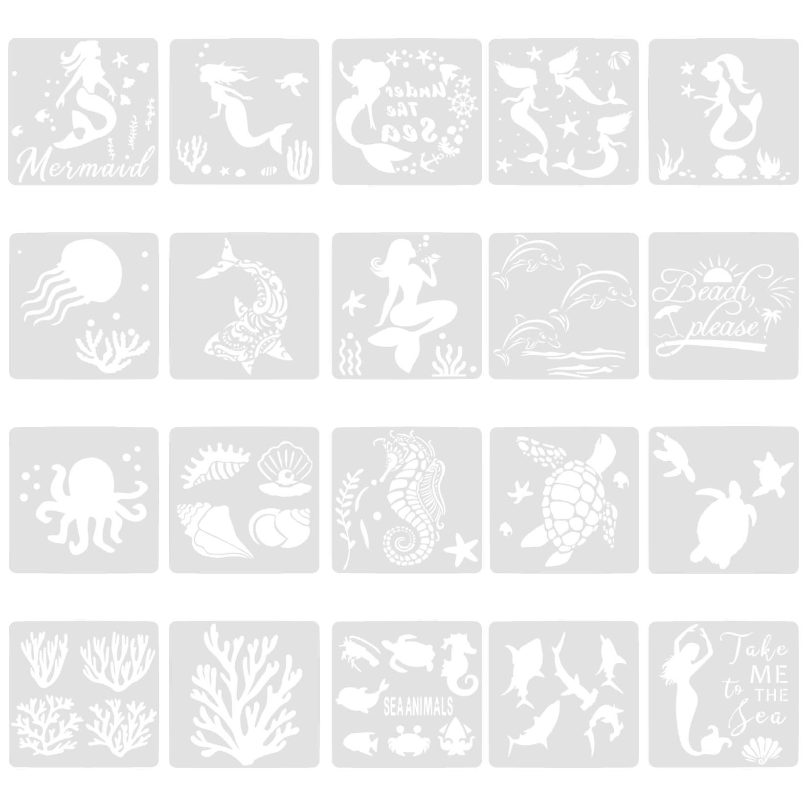 20 Stencil Per Pittura A Tema Oceano - Riutilizzabili, 15x15 Cm, Per Pareti, Mobili E DIY