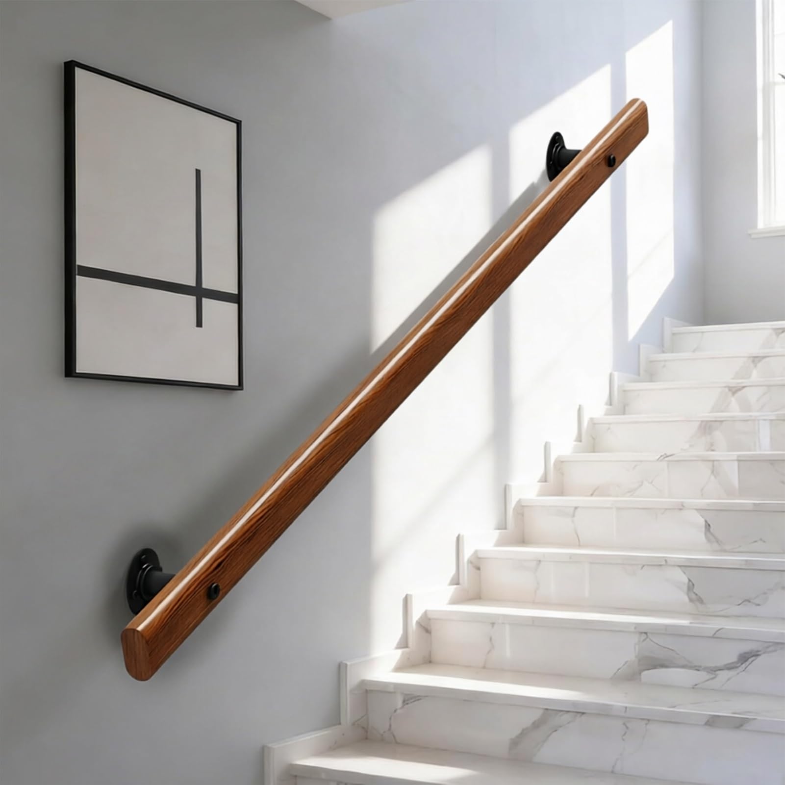 Wooden Stair Handrails, Hand Railings for Stairs Indoor Outdoor, Sturdy Balustrade Safety Wall Mount Support Handle(15ft/450cm)