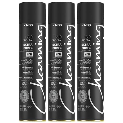 Kit 3 Hair Spray Charming Cless Extra Forte 72h Laque Jato Seco Antiúmidade Fixador Cabelo 400ml
