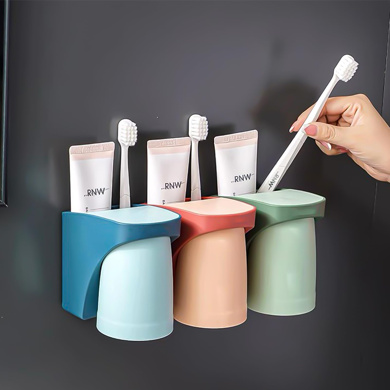 SI SEN Zahnbürstenhalter Set 3-tlg - Mit Zahnputzbecher Ohne Bohren