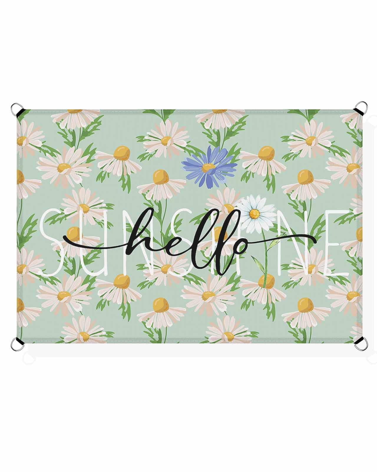 Boanket Sun Shade Sail 12' x 16', Spring Floral Sun Blocking Shades Privacy Outdoor Covering, Watercolor Teal Daisy Summer Botanical Shade Cloth for Patio Deck Terrace Garden Lawns Beach Backyard