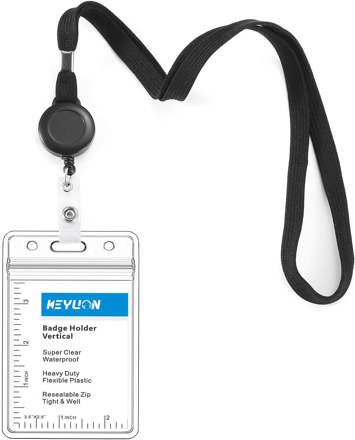 KEYLION Cruise Lanyard with ID Holder Sets (Black,3 Pack)- Flat ID Lanyard with Retractable Badge Reel & Heavy Duty Clear Vertical ID Card Name Badge Holder