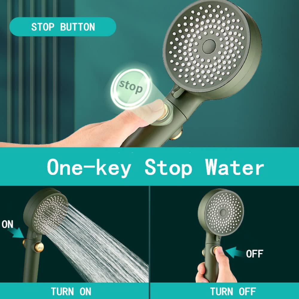 Cabezal de ducha estrellado 3 modos Ajustable de alta presión Cabezal de ducha de agua con parada de una tecla Ducha de lluvia con ahorro de agua para baño, ducha negra, China