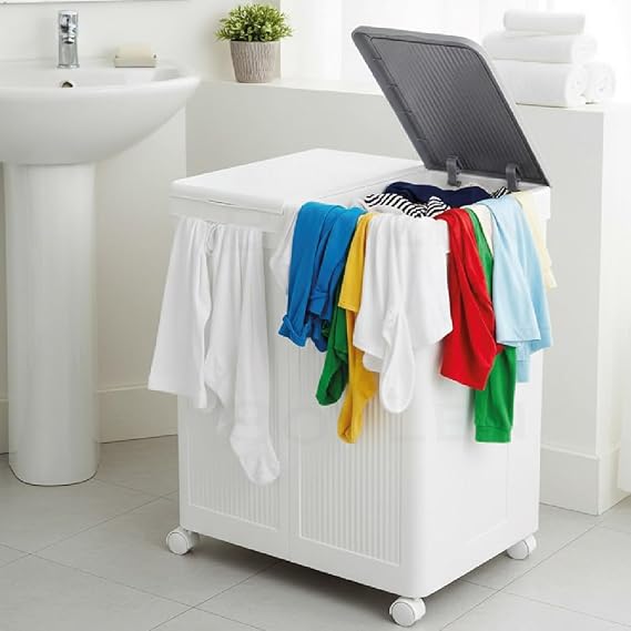 Mega Boy Havalandırmalı Çamaşır Sepeti - 100 Litre Oyuncak Kutusu - Tekerlekli - Çift Bölmeli 2x50 LT - 49.5x36x61 cm - PP+ TPR