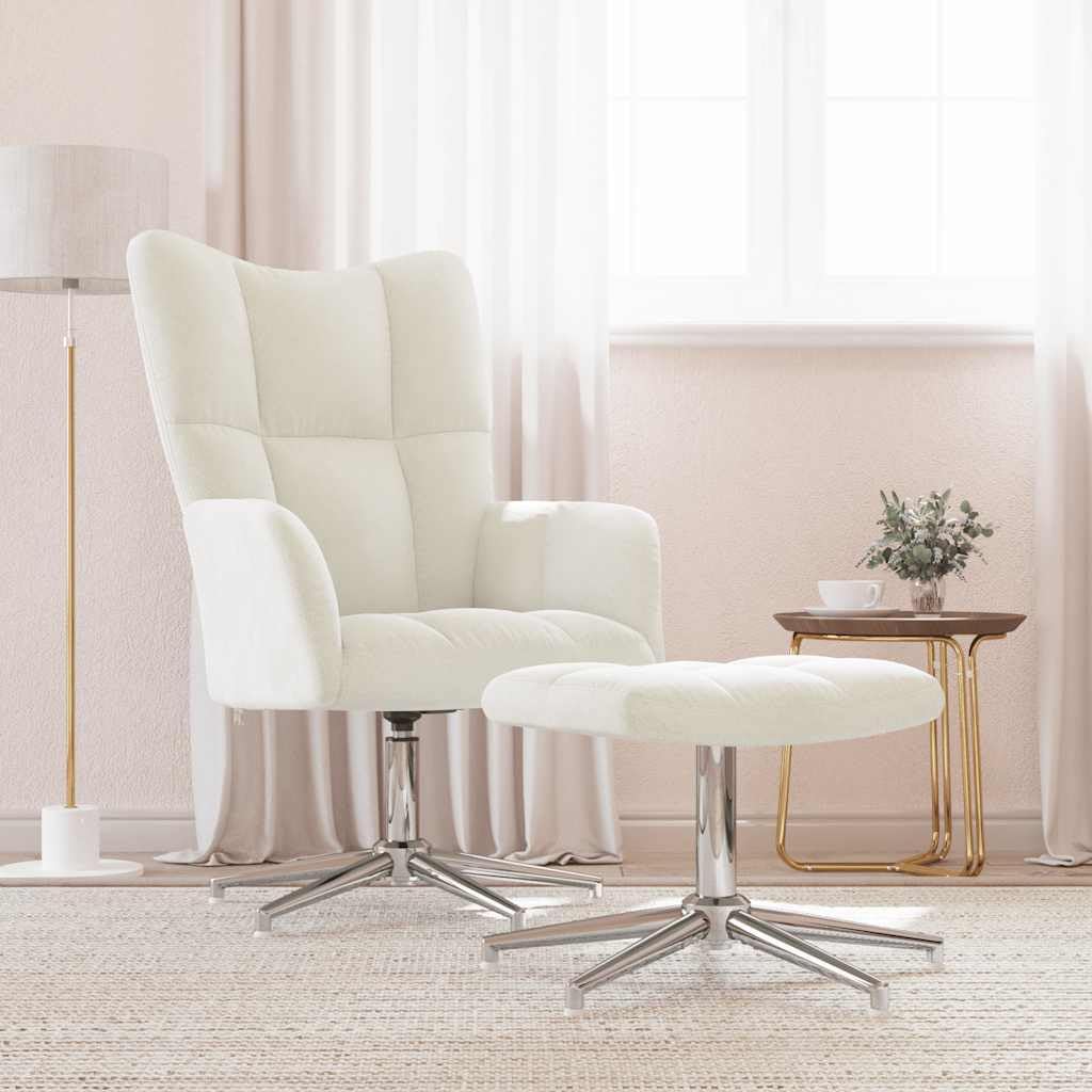 Silla de relajación (terciopelo blanco crema), diseño de taburete giratorio de 360º, 62 x 68 x 98 cm, silla de lectura cómoda con estructura de acero, para salón, dormitorio, oficina