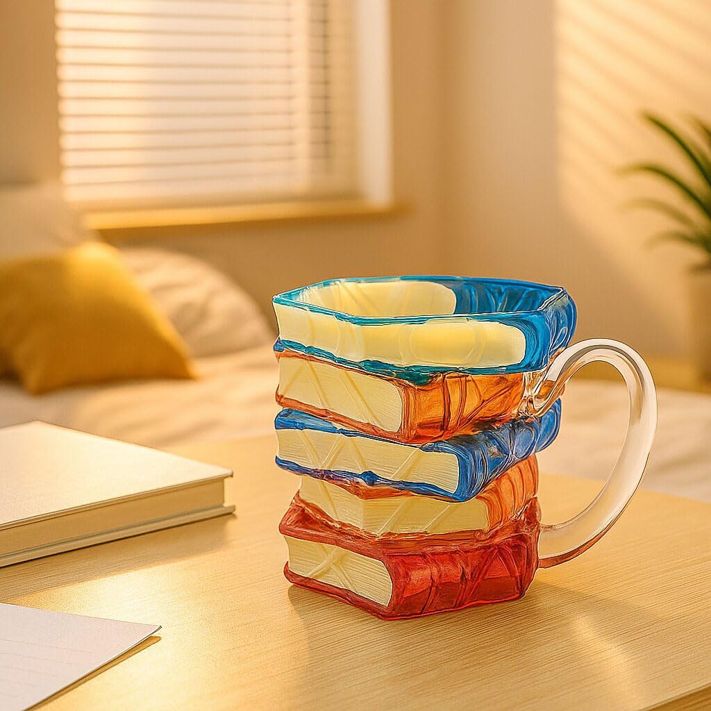 Painted Book Mug, 11 Oz Novelty 3D Painted Coffee Mug, Tea Cup Full of Book Fragrance, Suitable Gift for Bookworm Readers, Writers, Librarians and Other Women(Multicolor A)