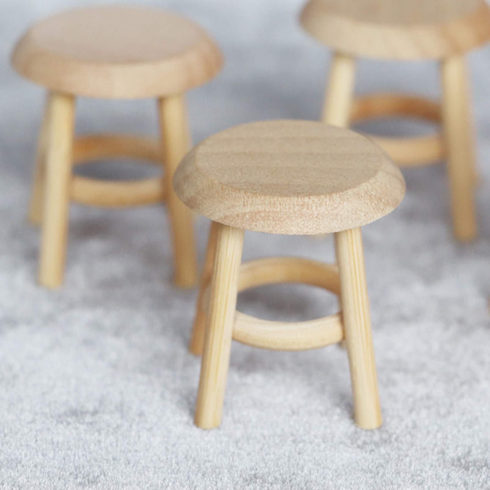 LAM-Tabouret à quatre pattes en bois Accessoires de maison de poupée 1