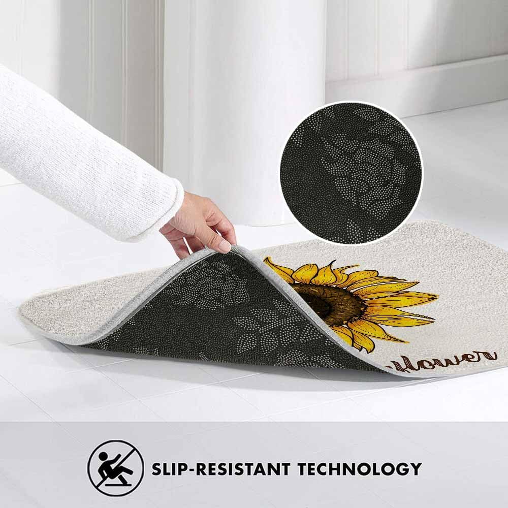 Wild Meadow Sunflower Bath Mat for Bathroom Hand Painted Flowers Bath Rugs Door Mat Non Slip Rubber Backed Bathroom Floor Mat for Bathtub Sink Shower 20"X32"