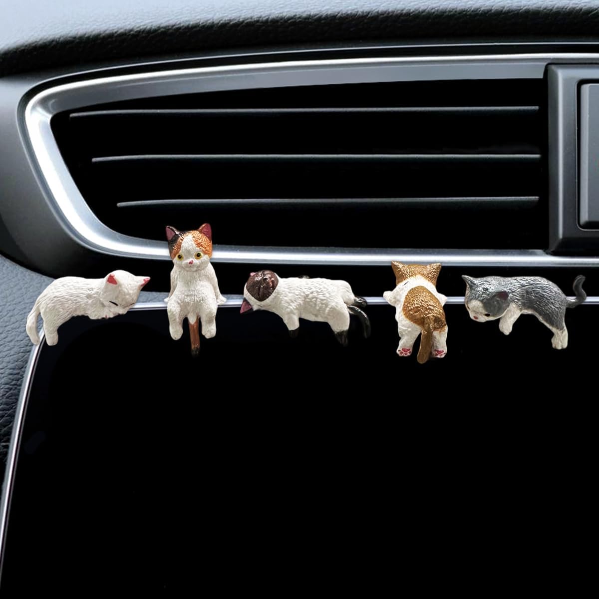 5PCS Mini Cat Car Dashboard Accessories- Funny Resin Cat Figurine Car Interior Dashboard Decoration Rearview Mirror Ornament- Cute Pussy Vehicle Office Desk Decoration for Women Girl (Style2)