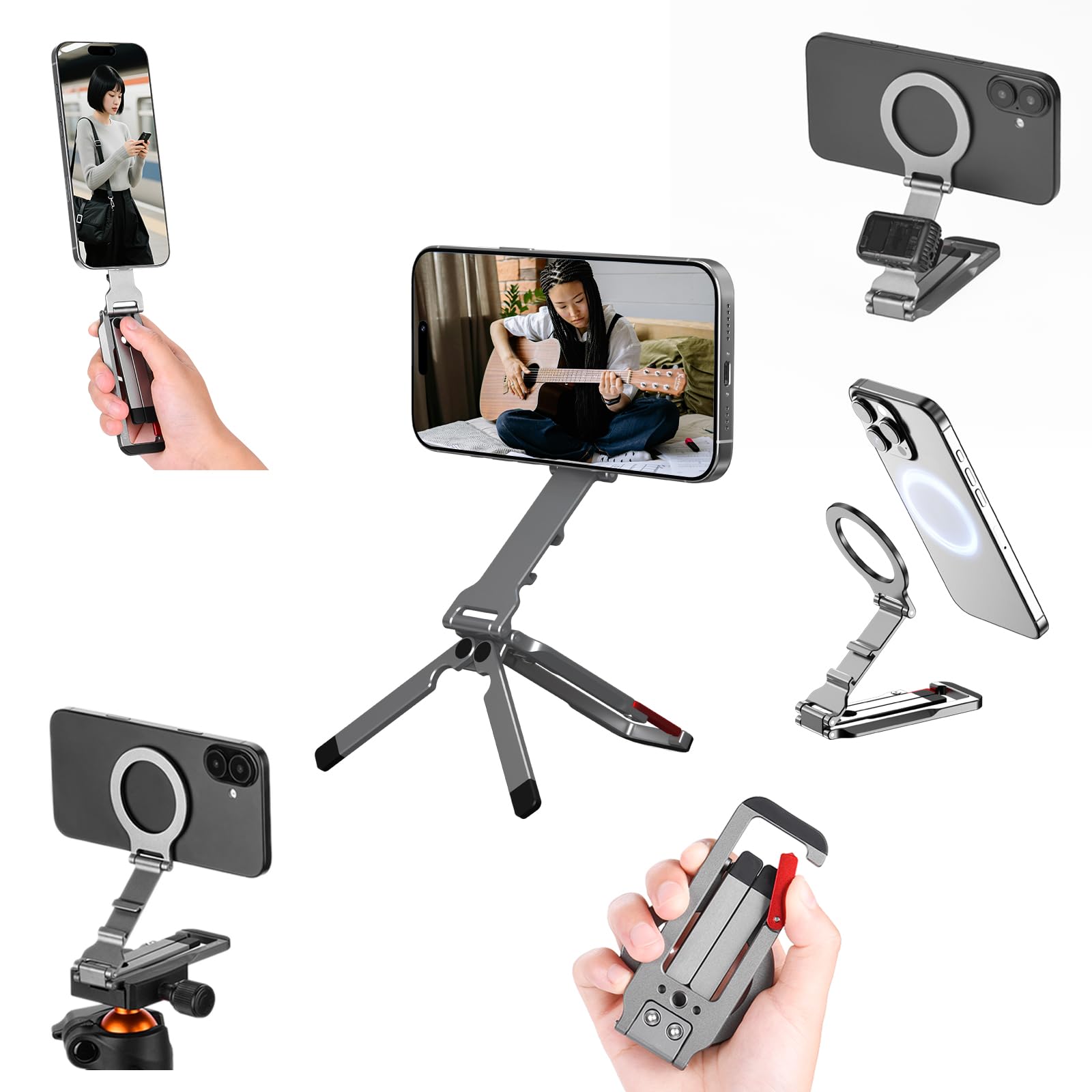Flymile Magnetic Phone Tripod Stand for iPhone Aluminium Lock Mini Tripod with Arca-Swiss for MagSafe Smartphone Holder Quick
