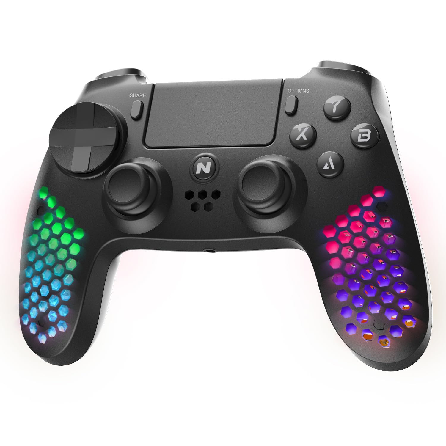 NiTHO HEXAGON Wireless RGB Controller for PS4, PS5 (with PS4 Games Only), PC, Android & iOS, Gamepad Joystick with RGB LED Lights | Vibration | 6-Axis Motion Sensor | Touchpad | Trigger Sets | Speaker