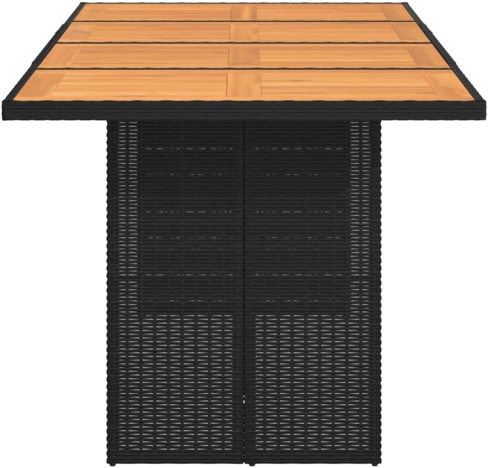 Black Garden Coffee Table with Large PE Rattan Top UV-Resistant Powder-Coated Steel Frame Patio Furniture for Outdoor Patio and Garden Use