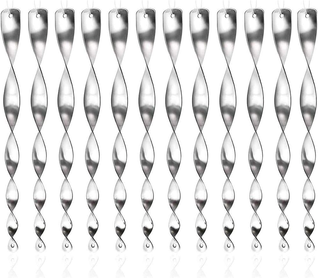 Reflective Spiral Bird Repellent Device (Pack of 12, Silver)