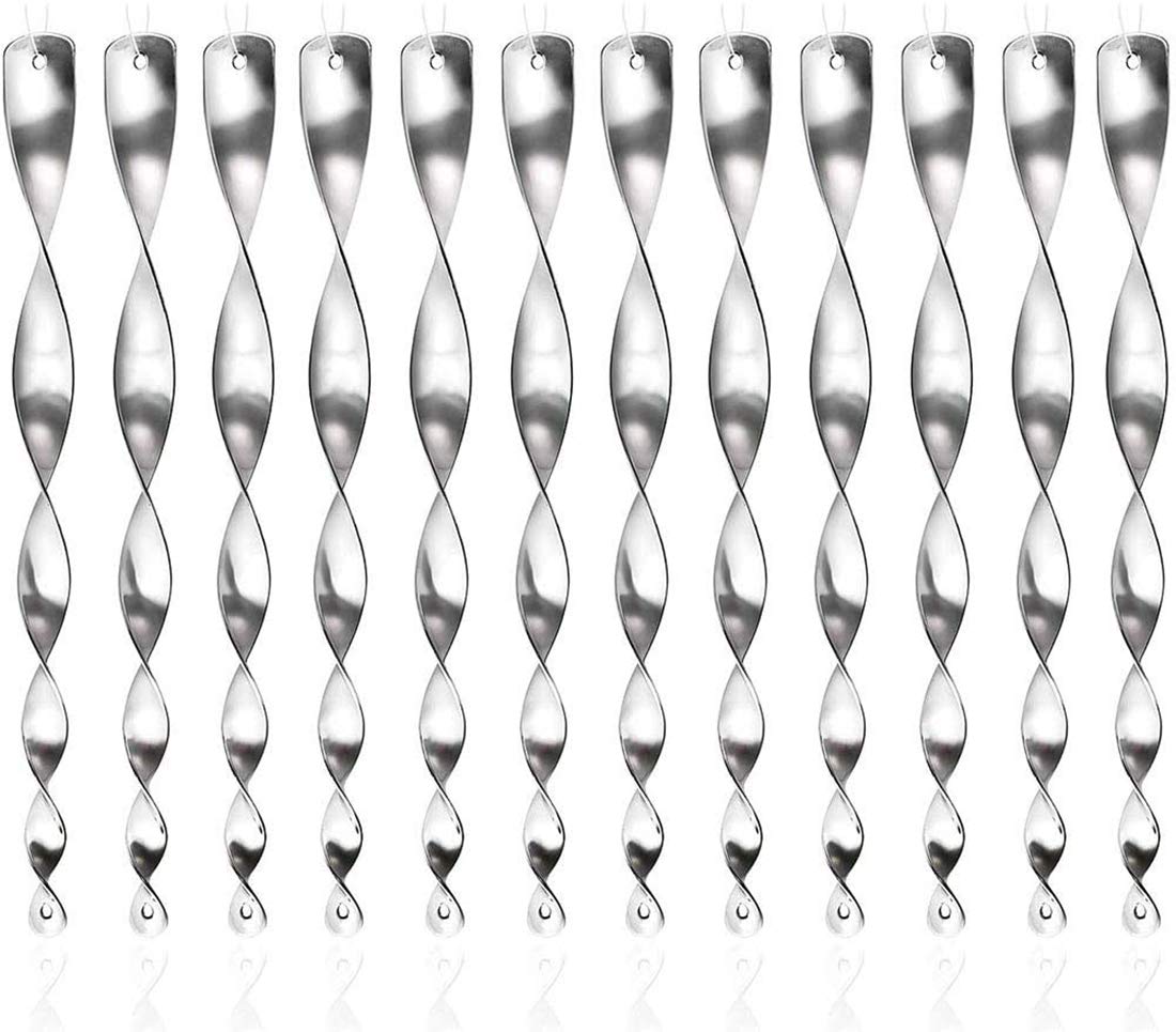 Reflective Spiral Bird Repellent Device (Pack of 12, Silver)