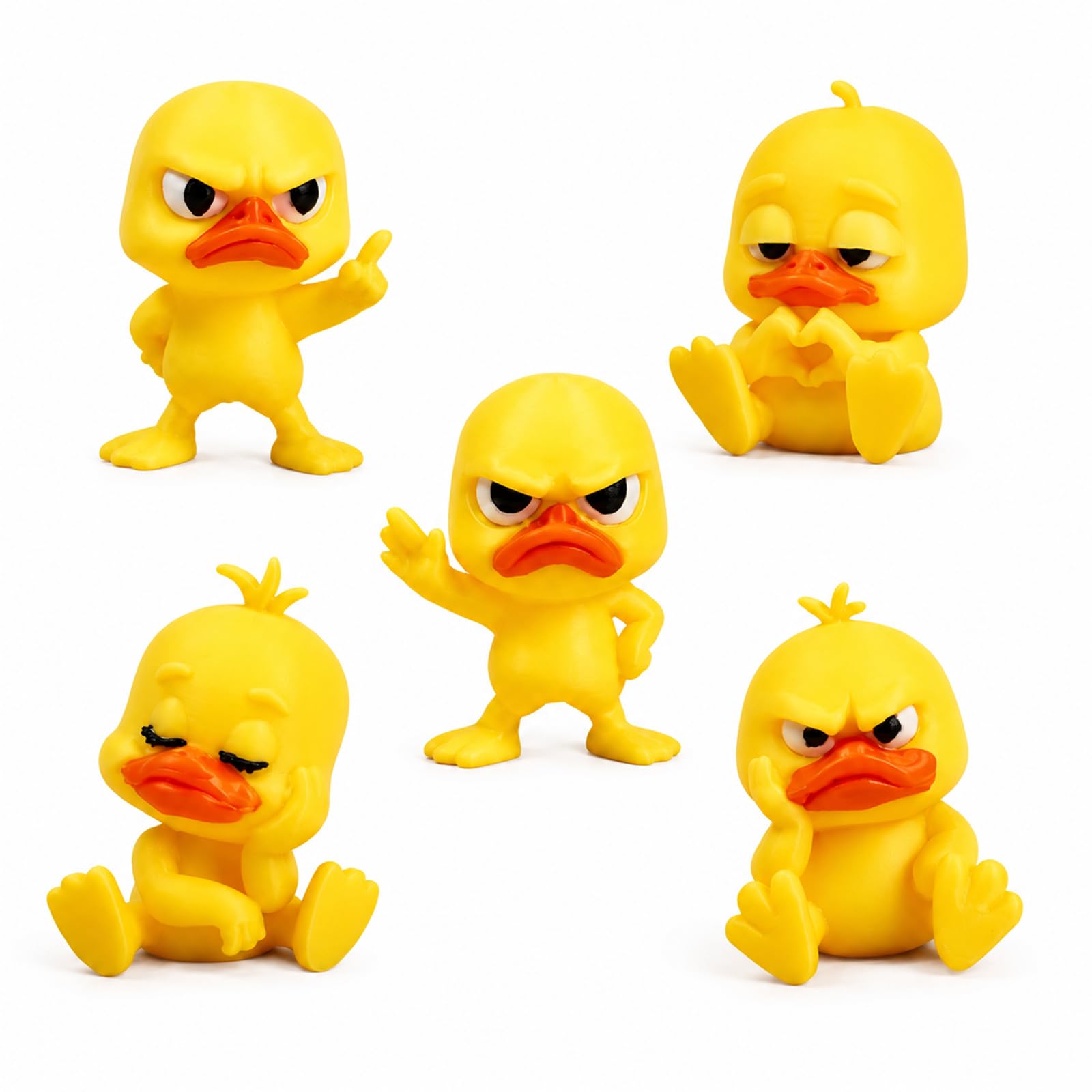 Angry Duck Set of 5, 3D Printed Desk Figurines, Mini Yellow Duck Decor