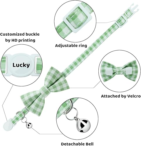 Miniatura 9 de Collares personalizados de gato con campana de lazo, liberación rápida, impresión HD, collares de gatito personalizados para niñas y niños, patrón