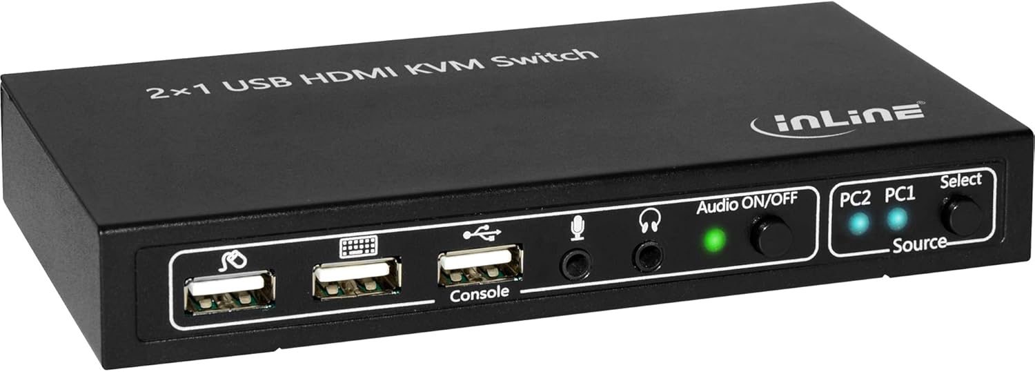 InLine 62602I KVM Desktop Switch, 2 Way, HDMI 4 K2 k, USB 2.0 Hub with Audio Black