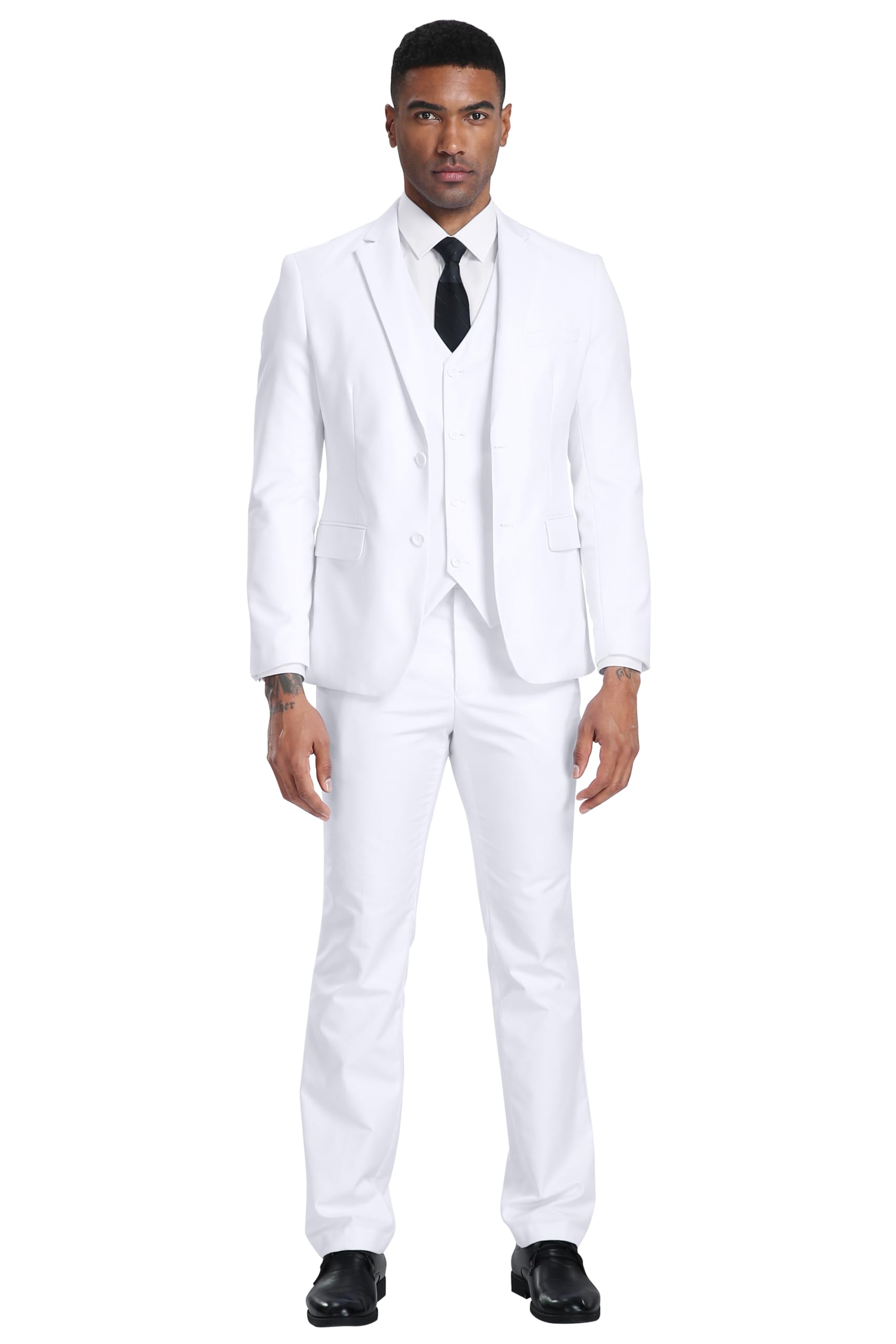 Abito da uomo slim fit, 3 pezzi, con due bottoni, abito da sposa e smoking, giacca e pantaloni con cravatta, bianco, XL